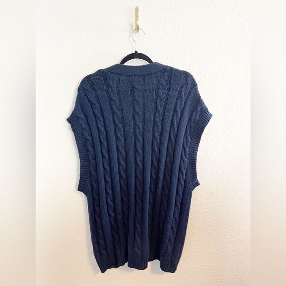 NSF Ginny chunky cable knit sweater vest with distressing in navy. NWT Large - Picture 3 of 8